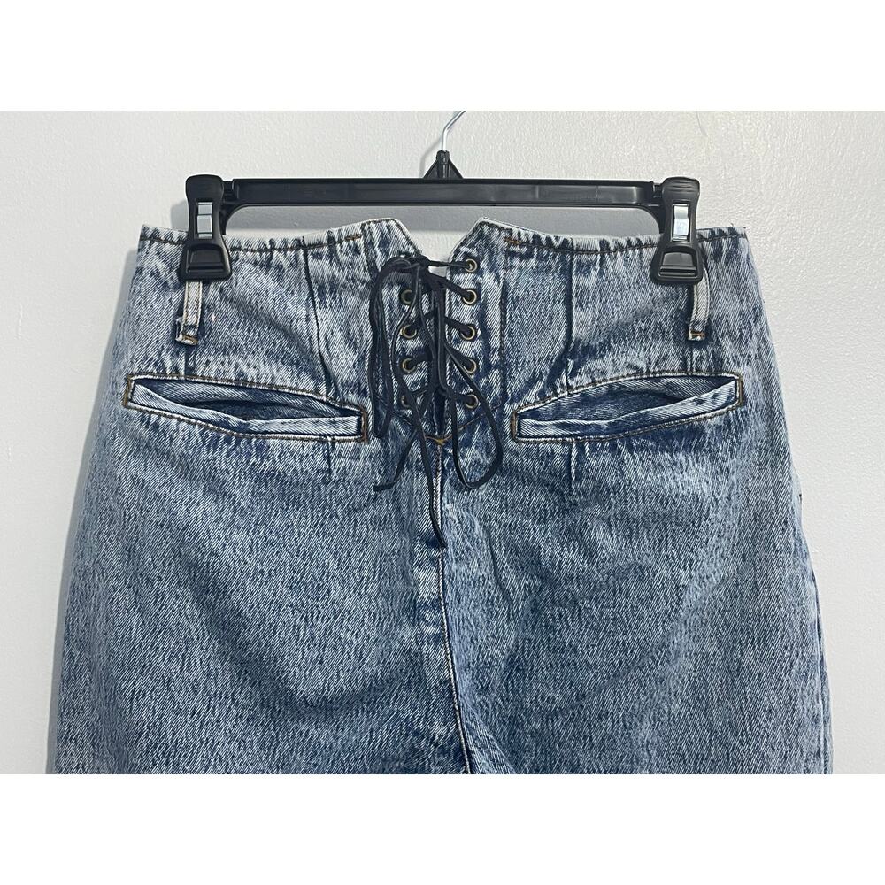 VTG 90s Acid Wash Lace Up Ankle Jeans Size 9/10 High Rise Tapered Leg Grunge - Picture 6 of 8